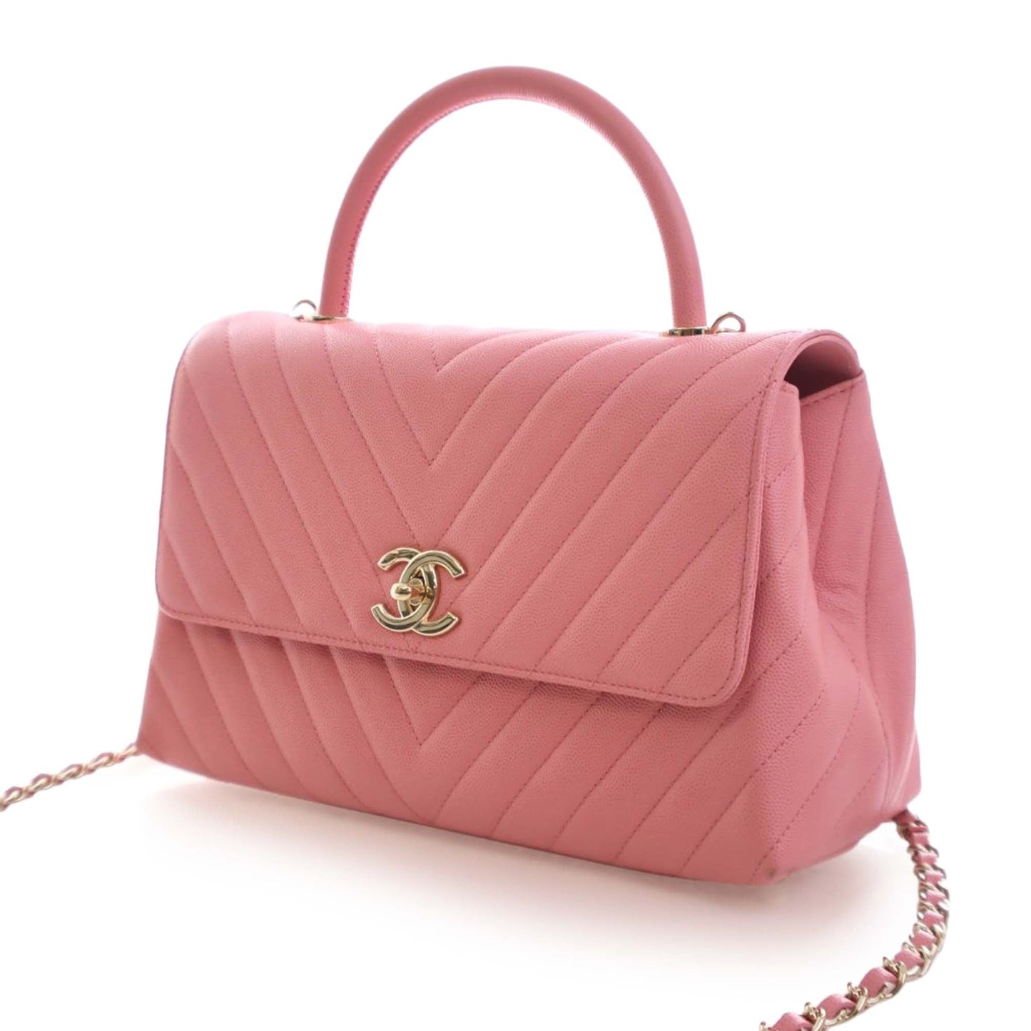Chanel Small Caviar Chevron Coco Top Handle Bag