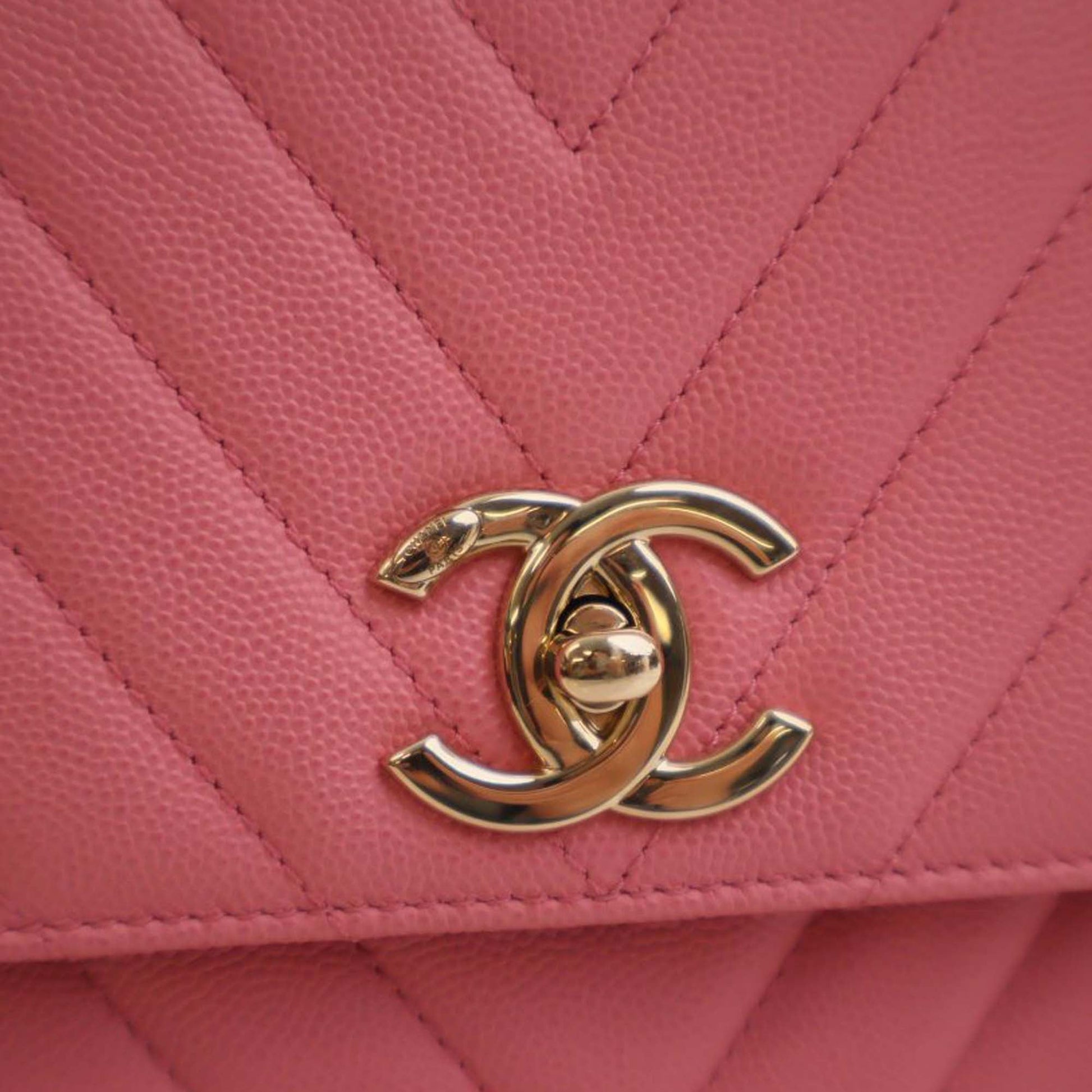 Chanel Small Caviar Chevron Coco Top Handle Bag