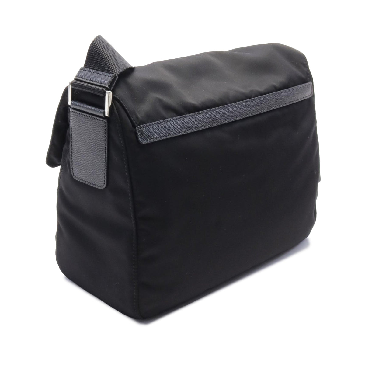 Prada Saffiano Trimmed Tessuto Zip Double Buckle Messenger Bag
