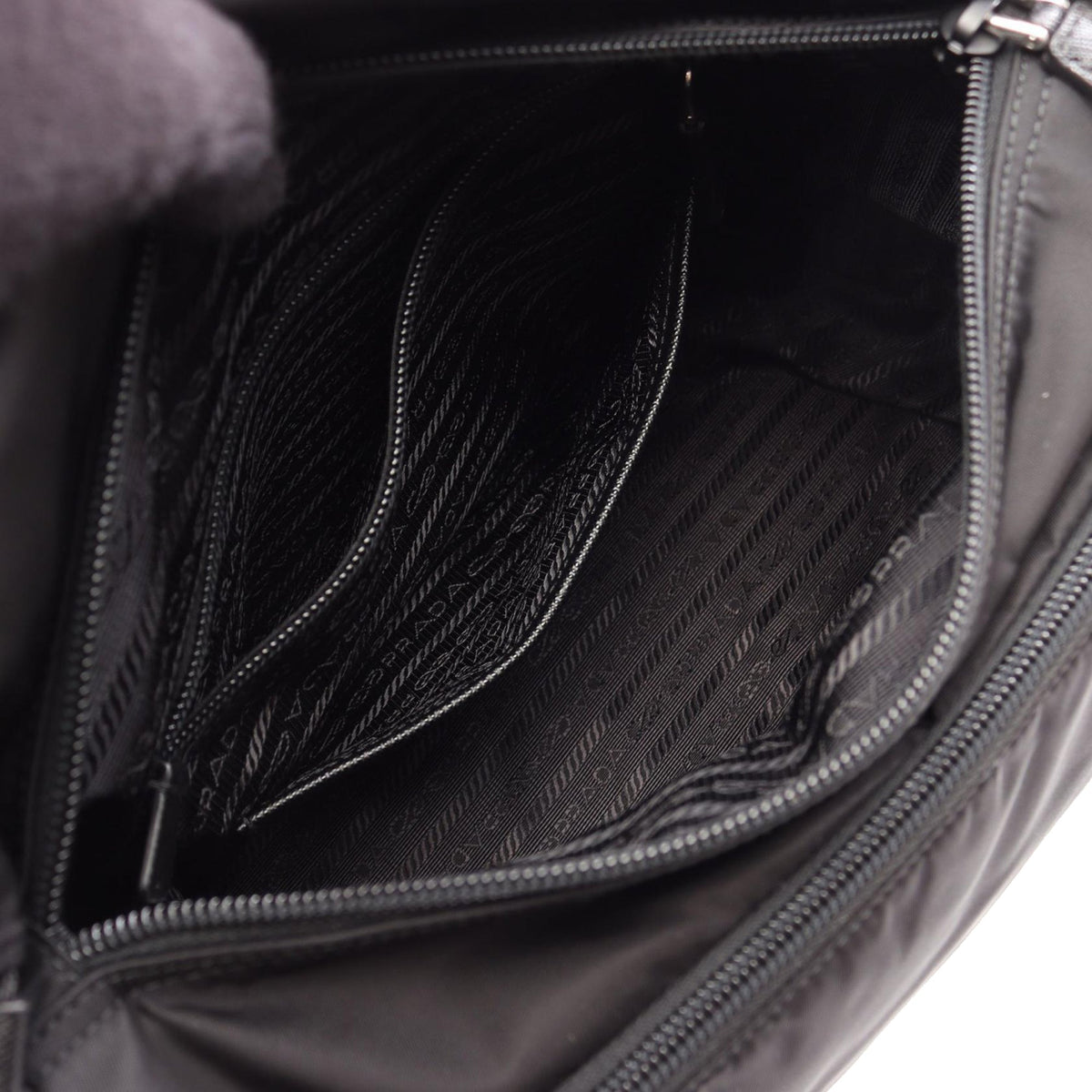 Prada Saffiano Trimmed Tessuto Zip Double Buckle Messenger Bag