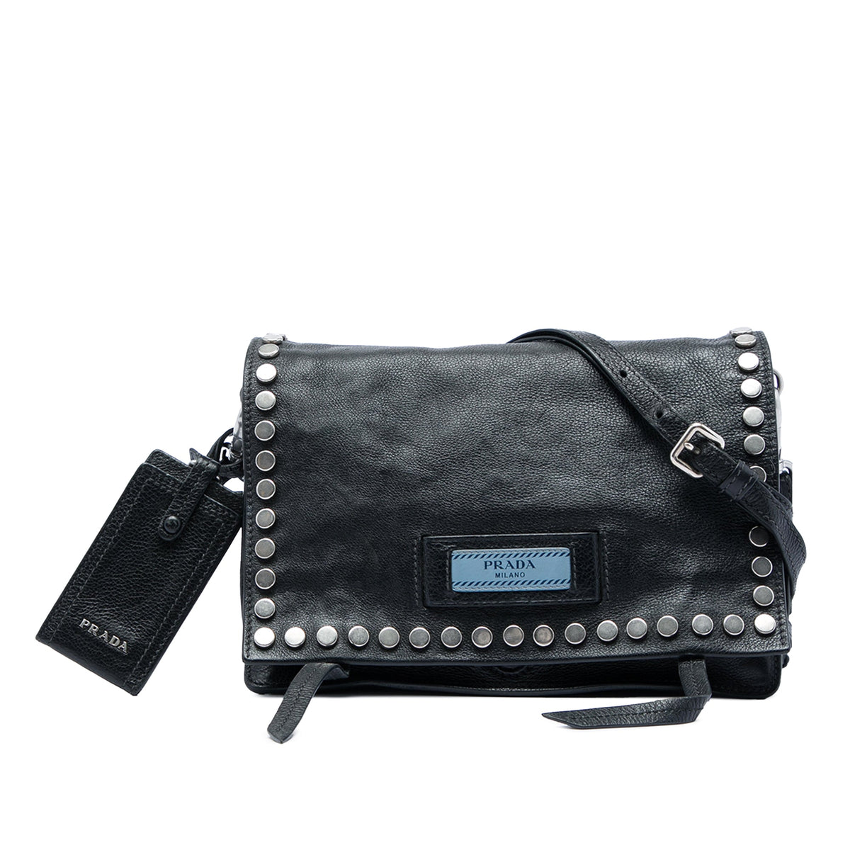 Prada Glace Calf Studded Etiquette Flap