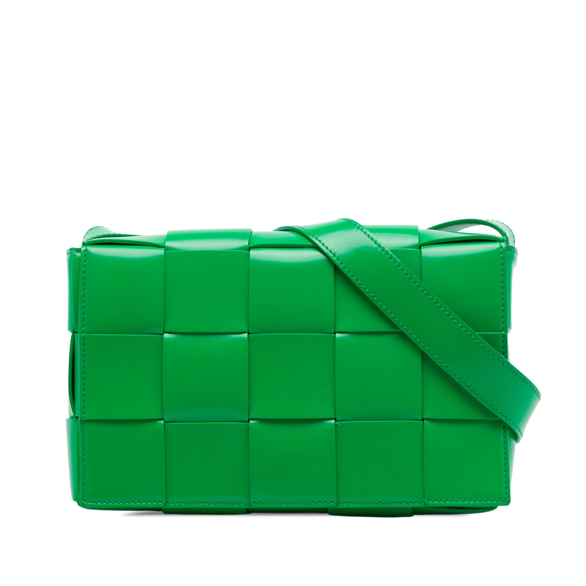 Bottega Veneta Patent Intrecciato Cassette Crossbody — Green
