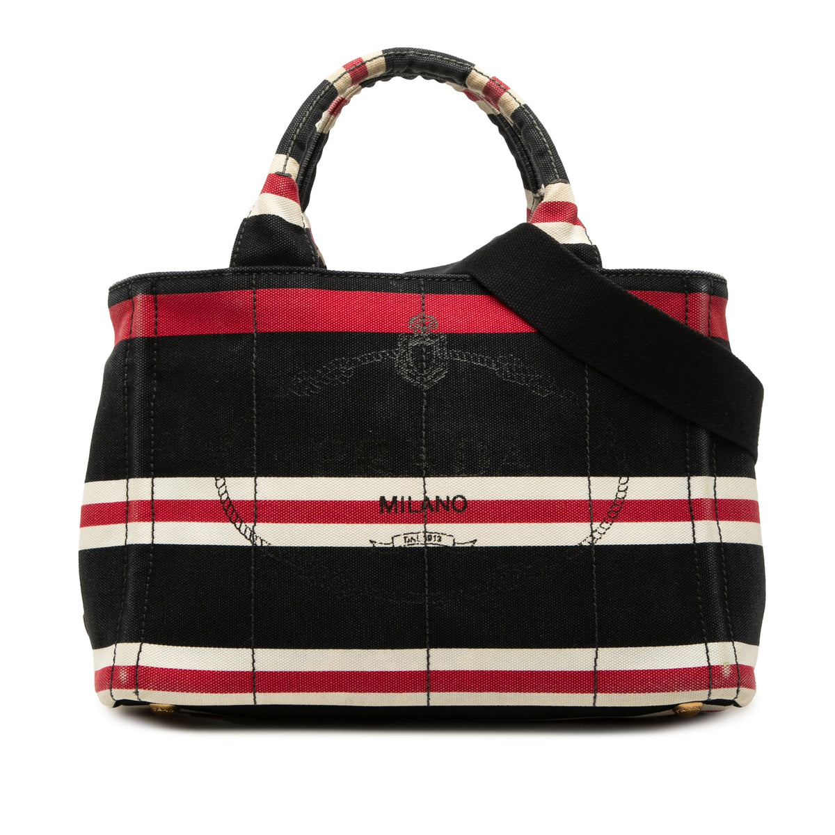 Prada Small Canvas Canapa Logo Stripes Tote