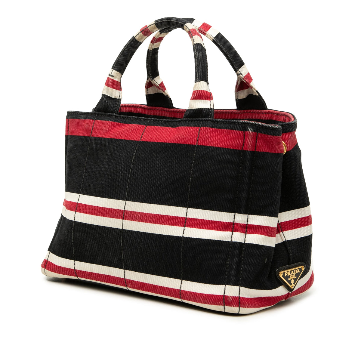 Prada Small Canvas Canapa Logo Stripes Tote