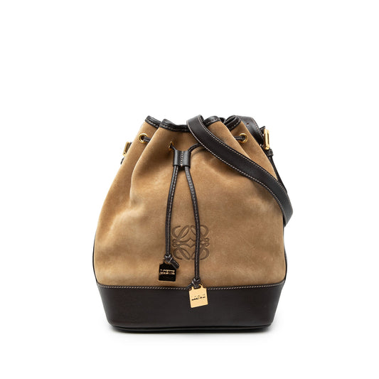 LOEWE Suede Anagram Drawstring Bucket Bag