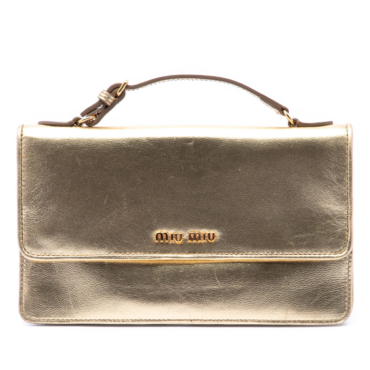 Miu Miu Metallic Leather Top Handle Wallet Bag