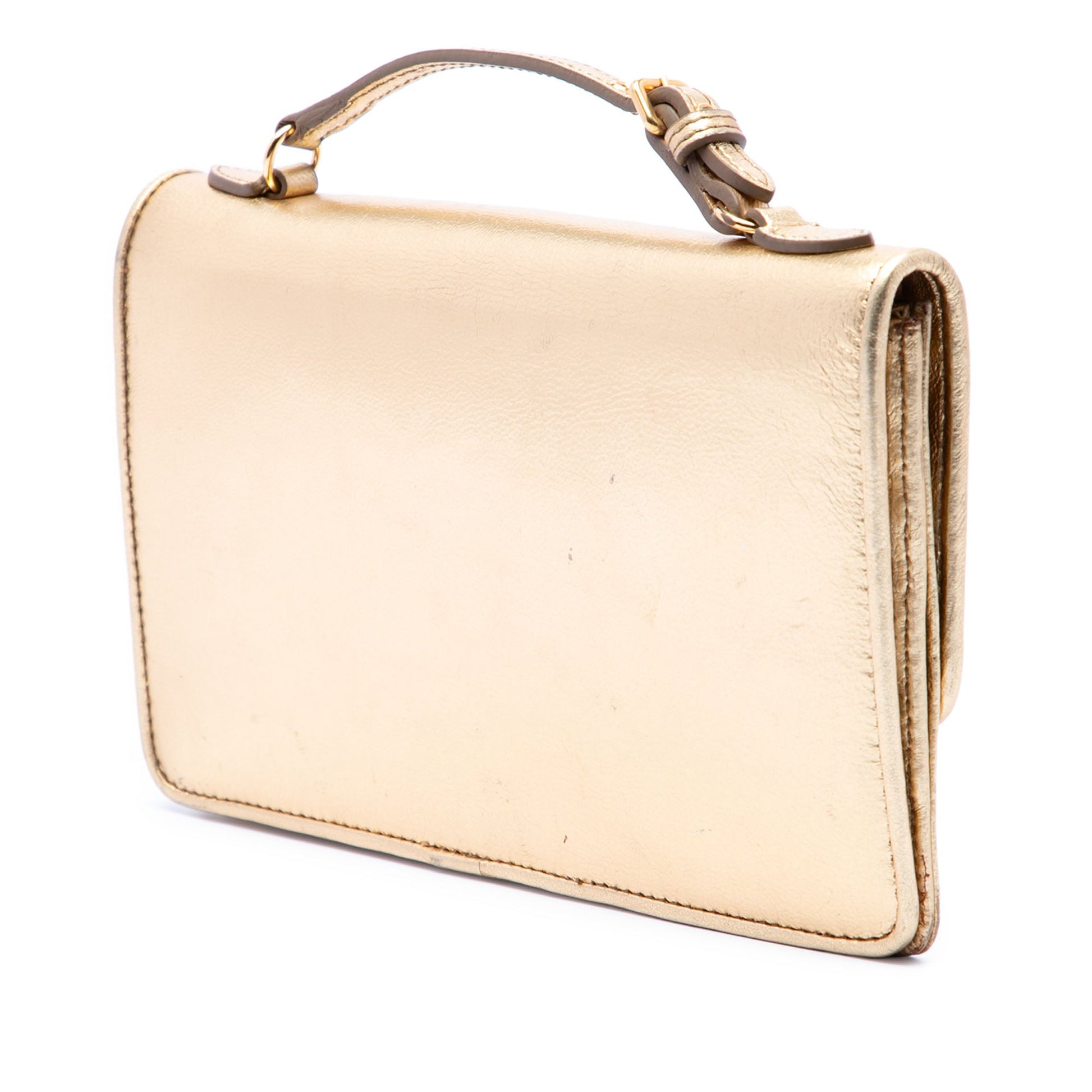 Miu Miu Metallic Leather Top Handle Wallet Bag