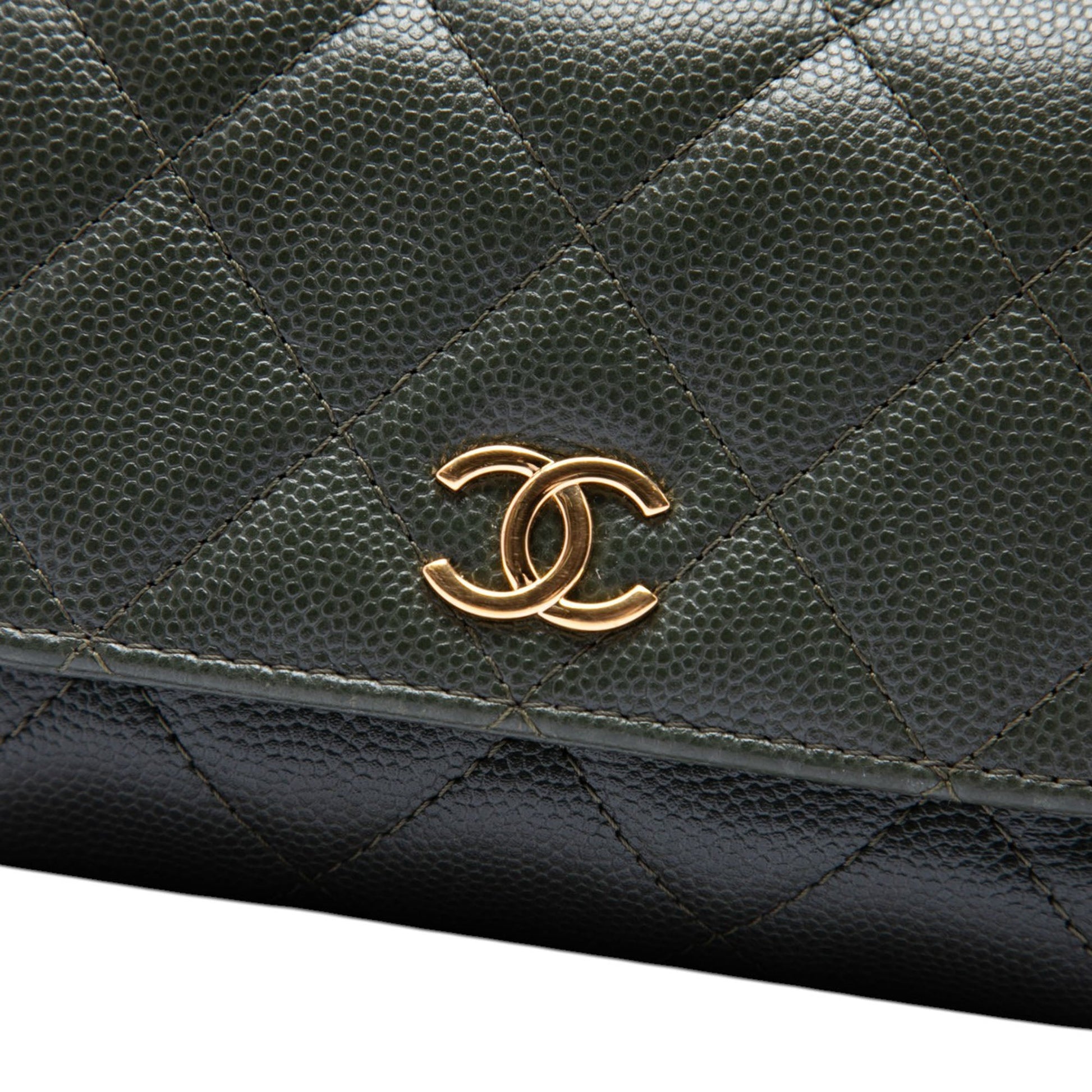 Chanel Small CC Quilted Caviar Bar Flap Clutch With Chain