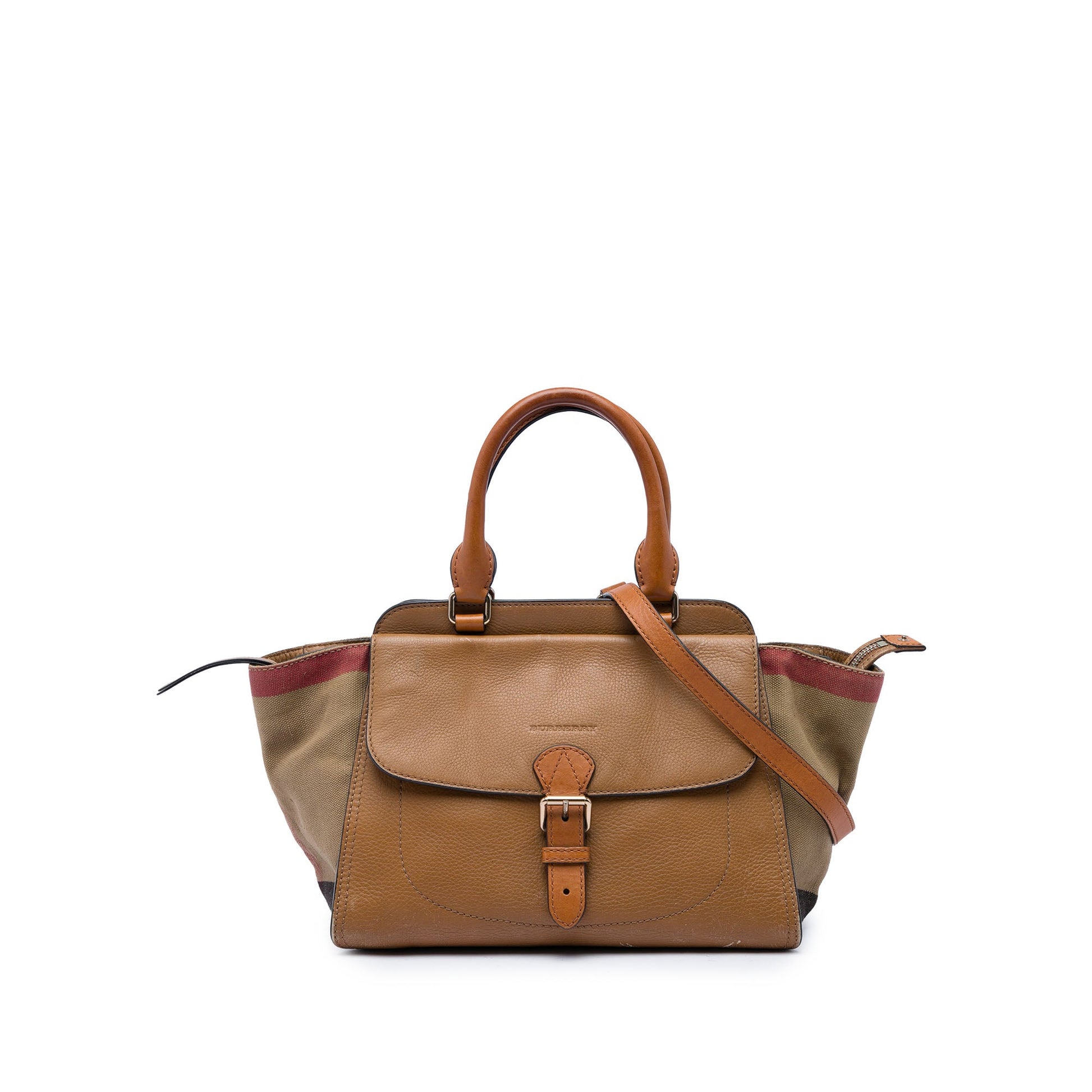 Burberry Leather and House Check Canvas Harcourt Satchel