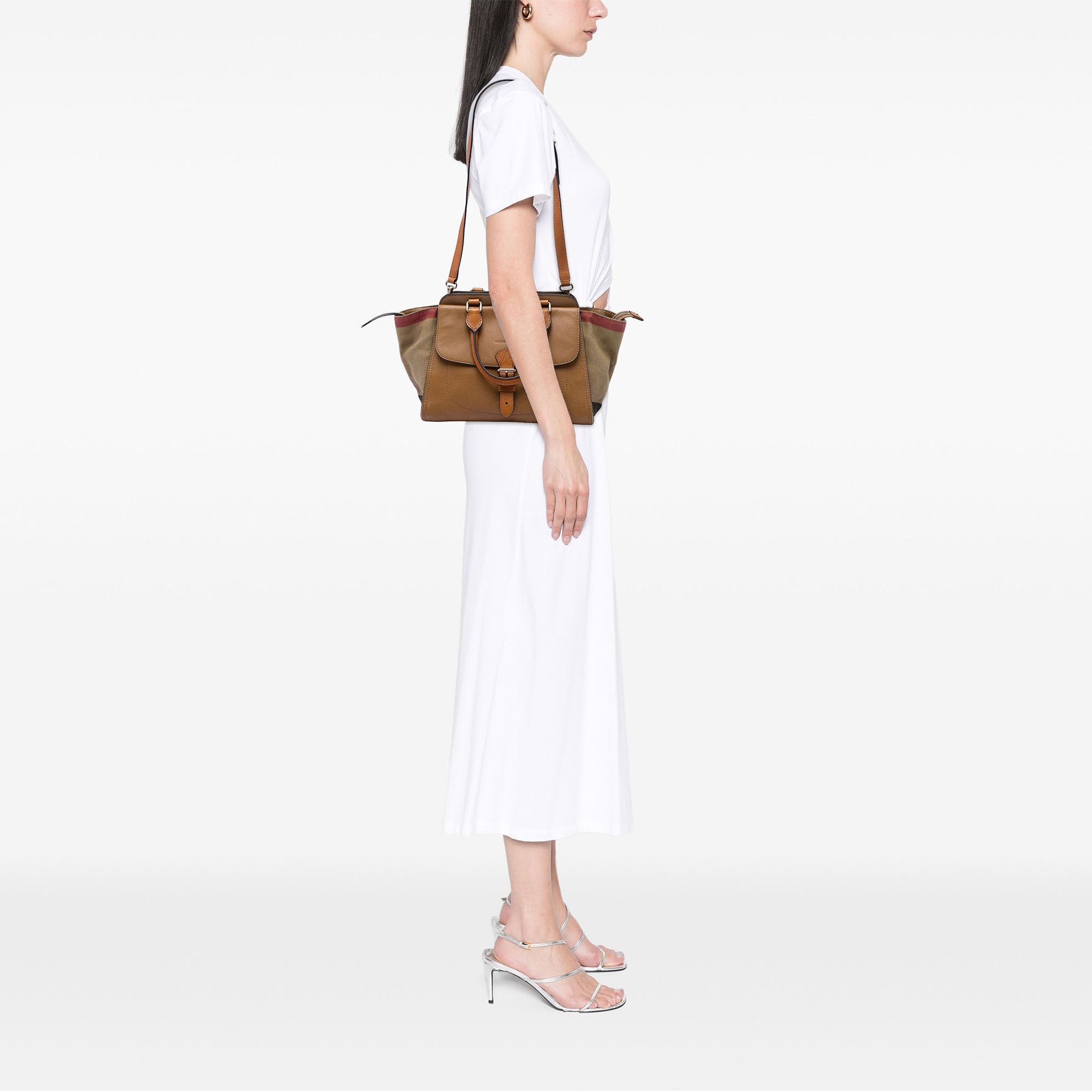 Burberry Leather and House Check Canvas Harcourt Satchel