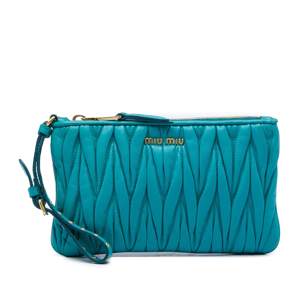 Miu Miu Matelasse Lambskin Leather Clutch — Blue