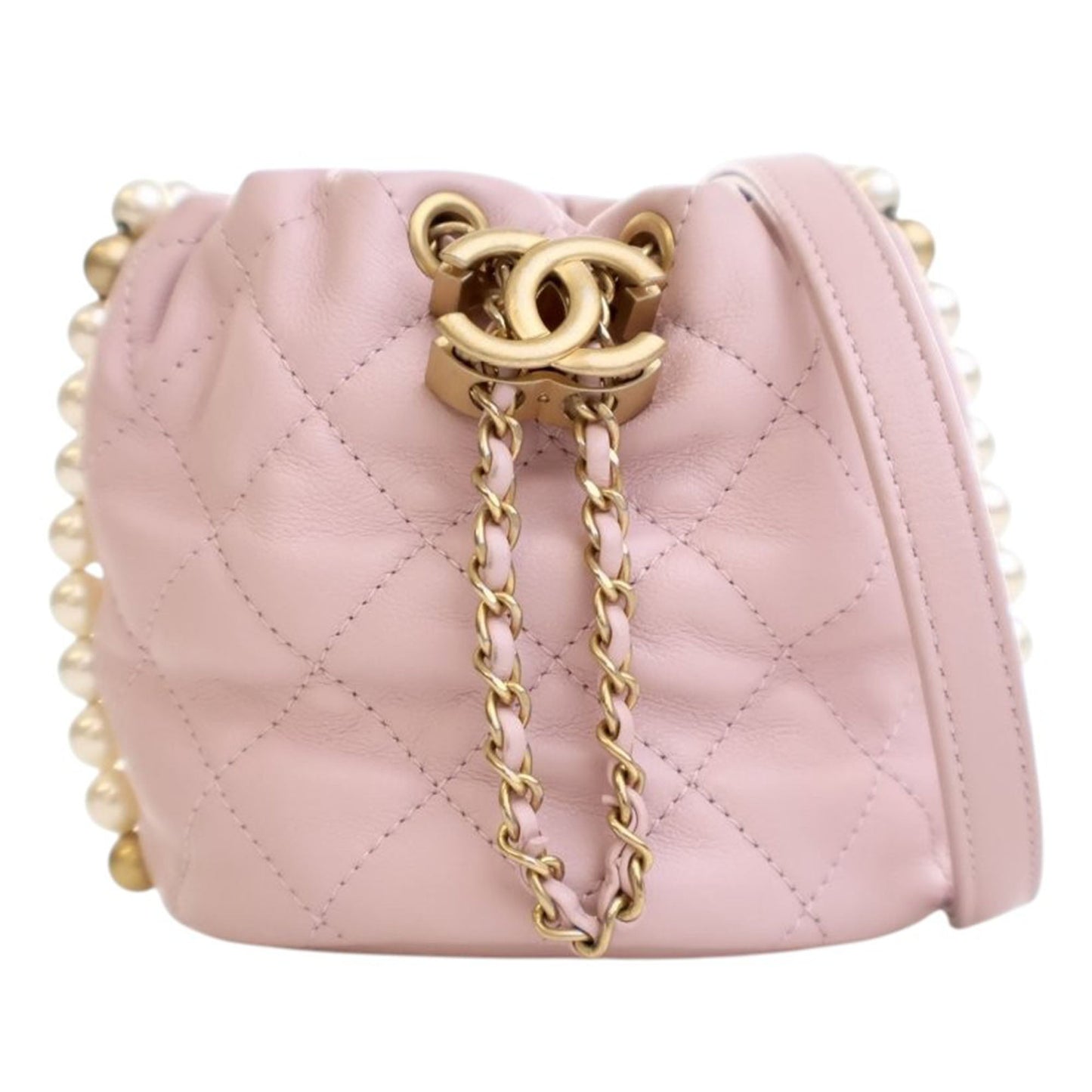 Chanel Mini Quilted Calfskin About Pearls Drawstring Bucket Bag