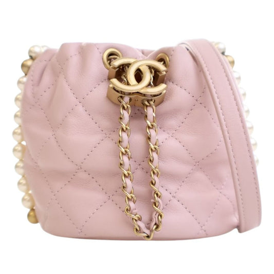 Chanel Mini Quilted Calfskin About Pearls Drawstring Bucket Bag