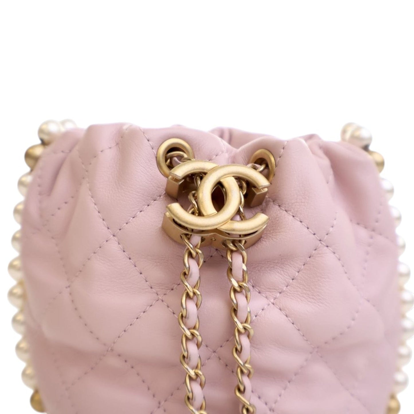 Chanel Mini Quilted Calfskin About Pearls Drawstring Bucket Bag