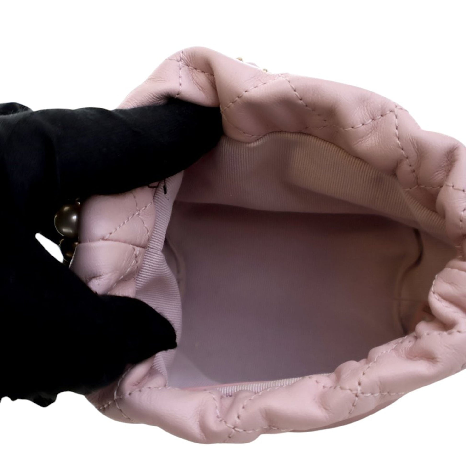 Chanel Mini Quilted Calfskin About Pearls Drawstring Bucket Bag