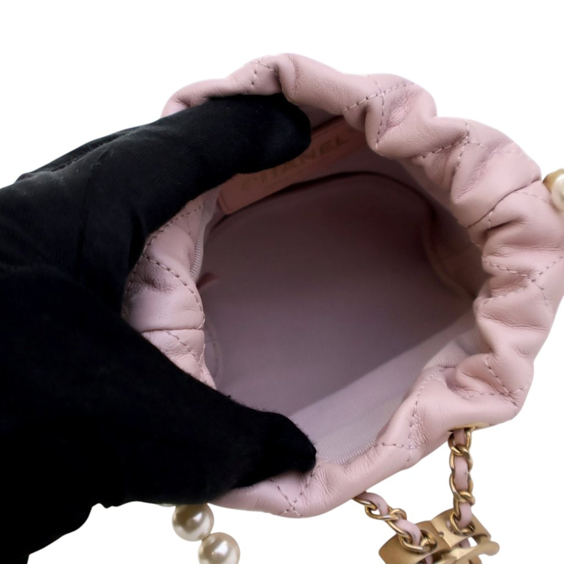 Chanel Mini Quilted Calfskin About Pearls Drawstring Bucket Bag