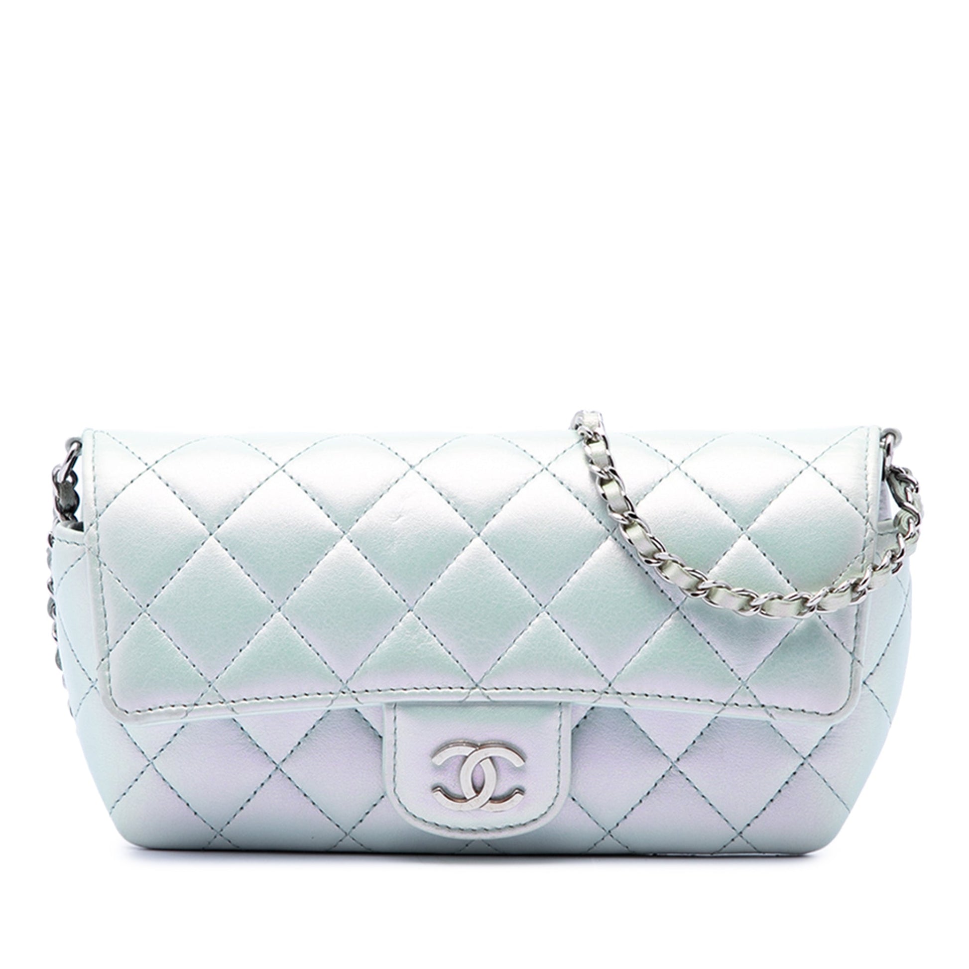 Chanel CC Quilted Iridescent Lambskin Sunglasses Case with Chain