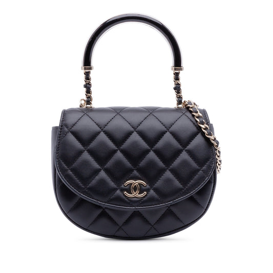 Chanel CC Quilted Lambskin Half Moon Top Handle Flap