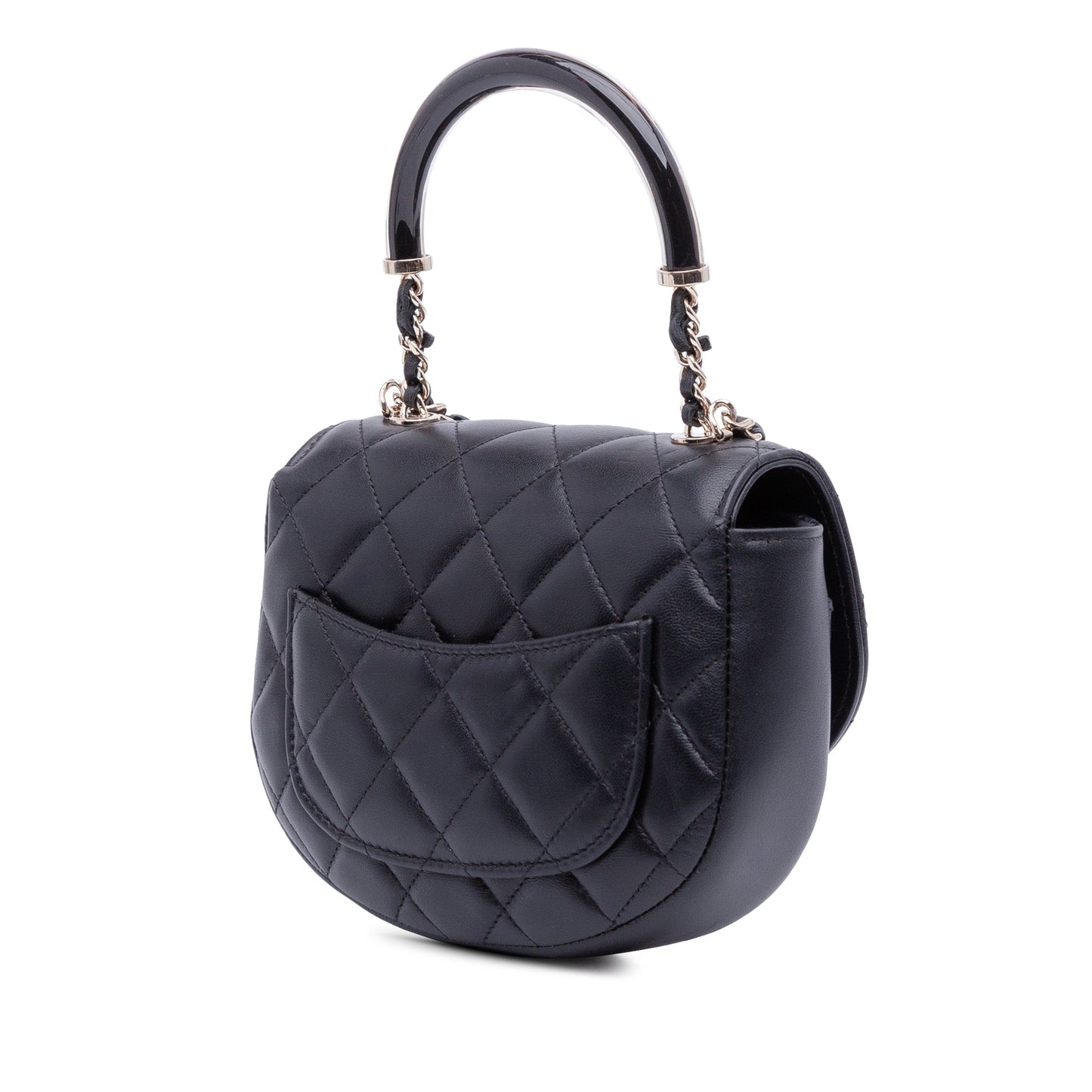 Chanel CC Quilted Lambskin Half Moon Top Handle Flap