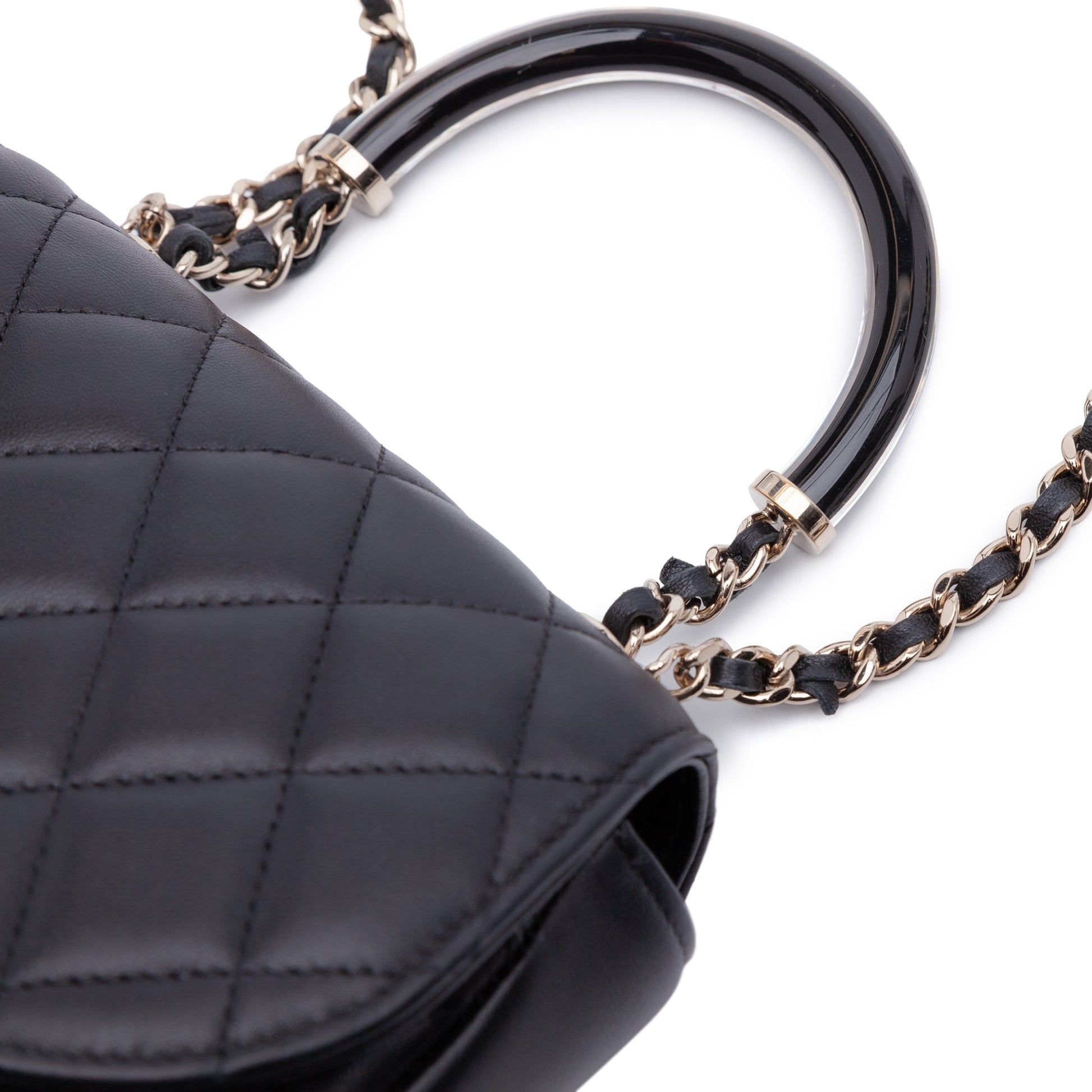 Chanel CC Quilted Lambskin Half Moon Top Handle Flap