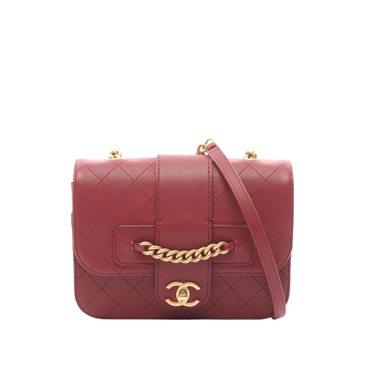 Chanel Medium Quilted Sheepskin Front Chain Flap — Red