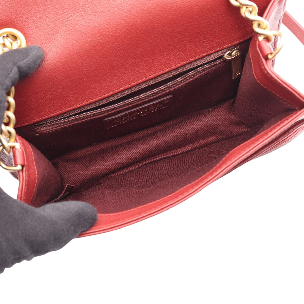 Chanel Medium Quilted Sheepskin Front Chain Flap — Red