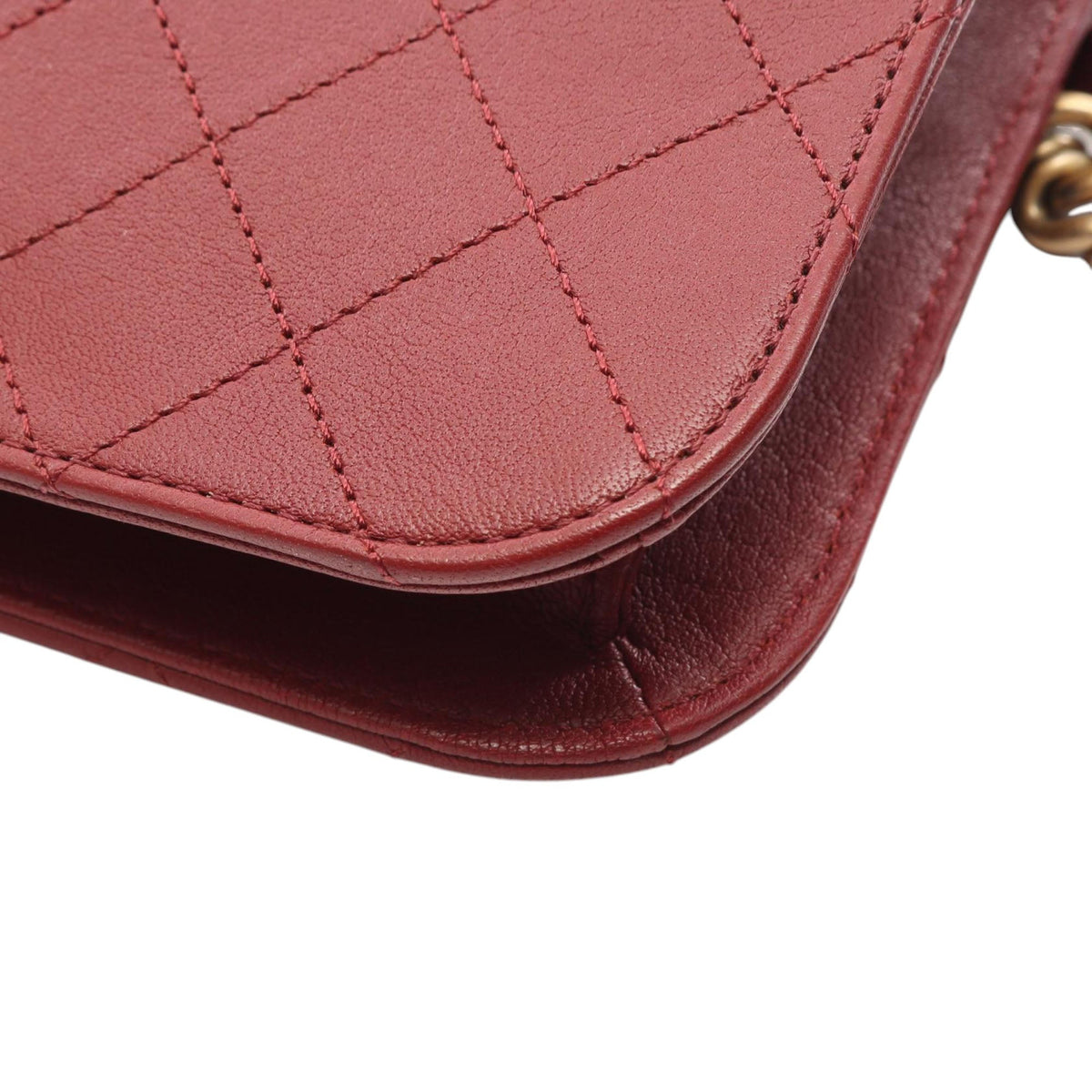 Chanel Medium Quilted Sheepskin Front Chain Flap — Red