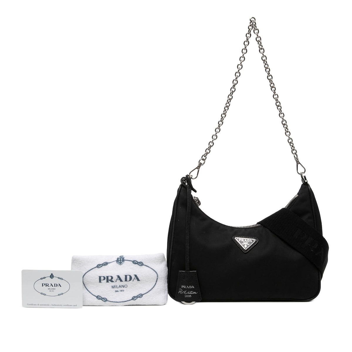 Prada Mini Saffiano Trimmed Tessuto Re Edition 2005 Satchel — Black