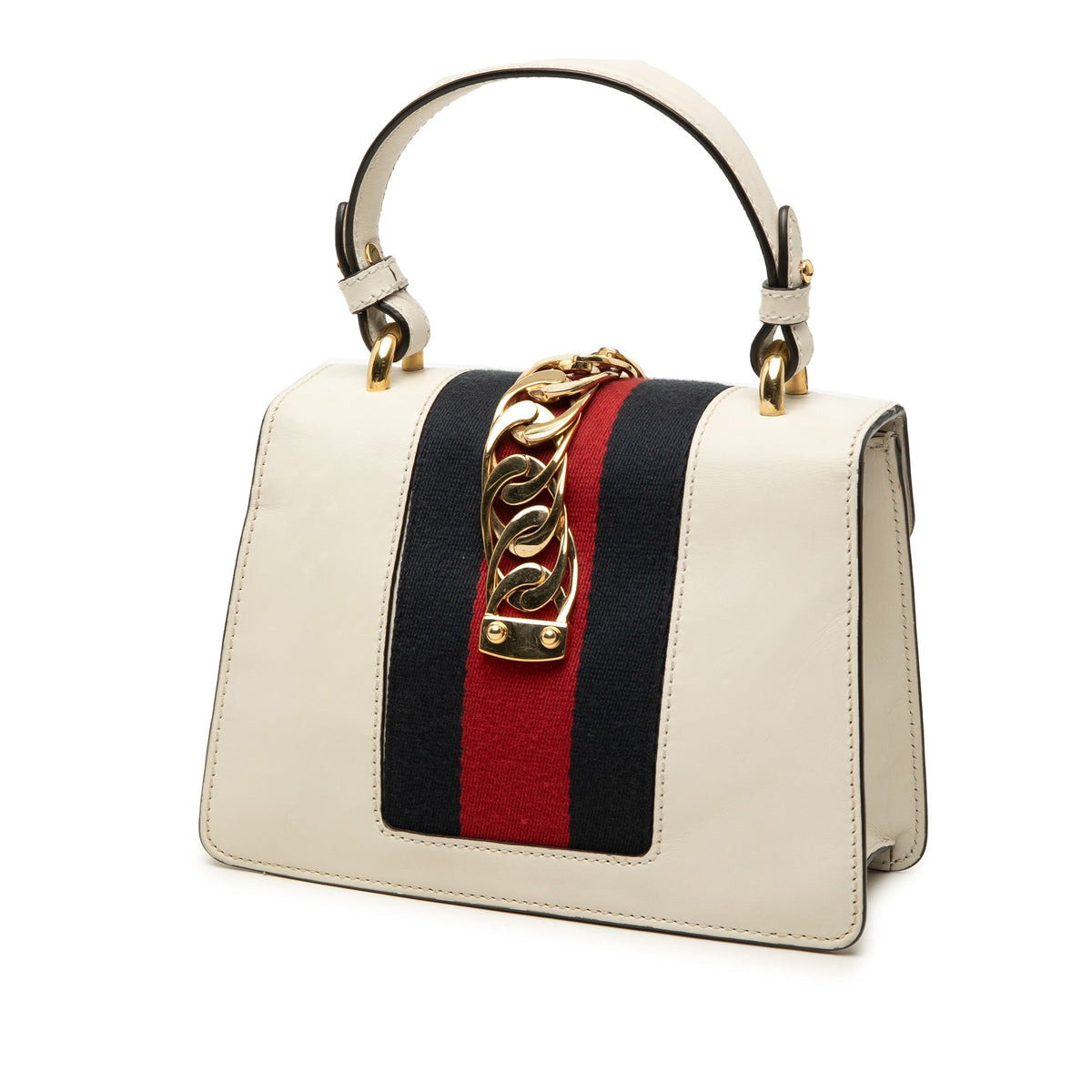 Gucci Mini Calfskin Web Sylvie Top Handle Bag — White