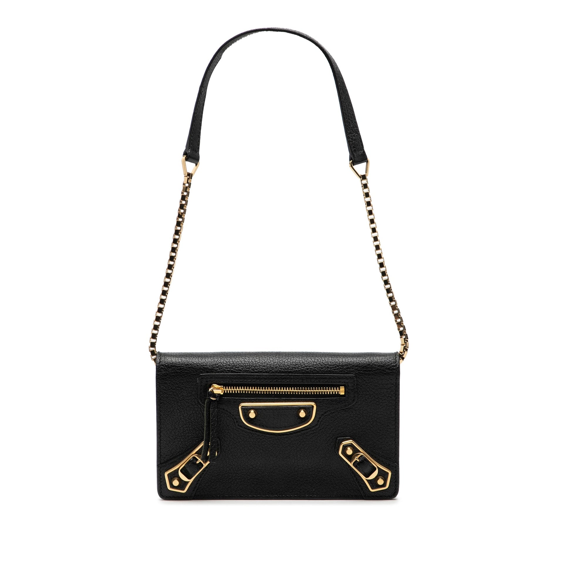Balenciaga Chevre Motocross Metallic Edge Trifold Wallet on Chain