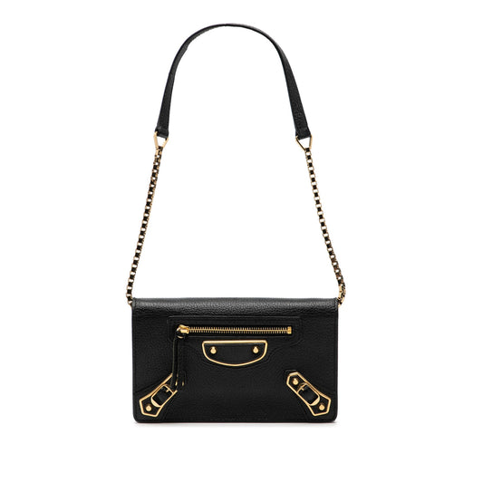 Balenciaga Chevre Motocross Metallic Edge Trifold Wallet on Chain