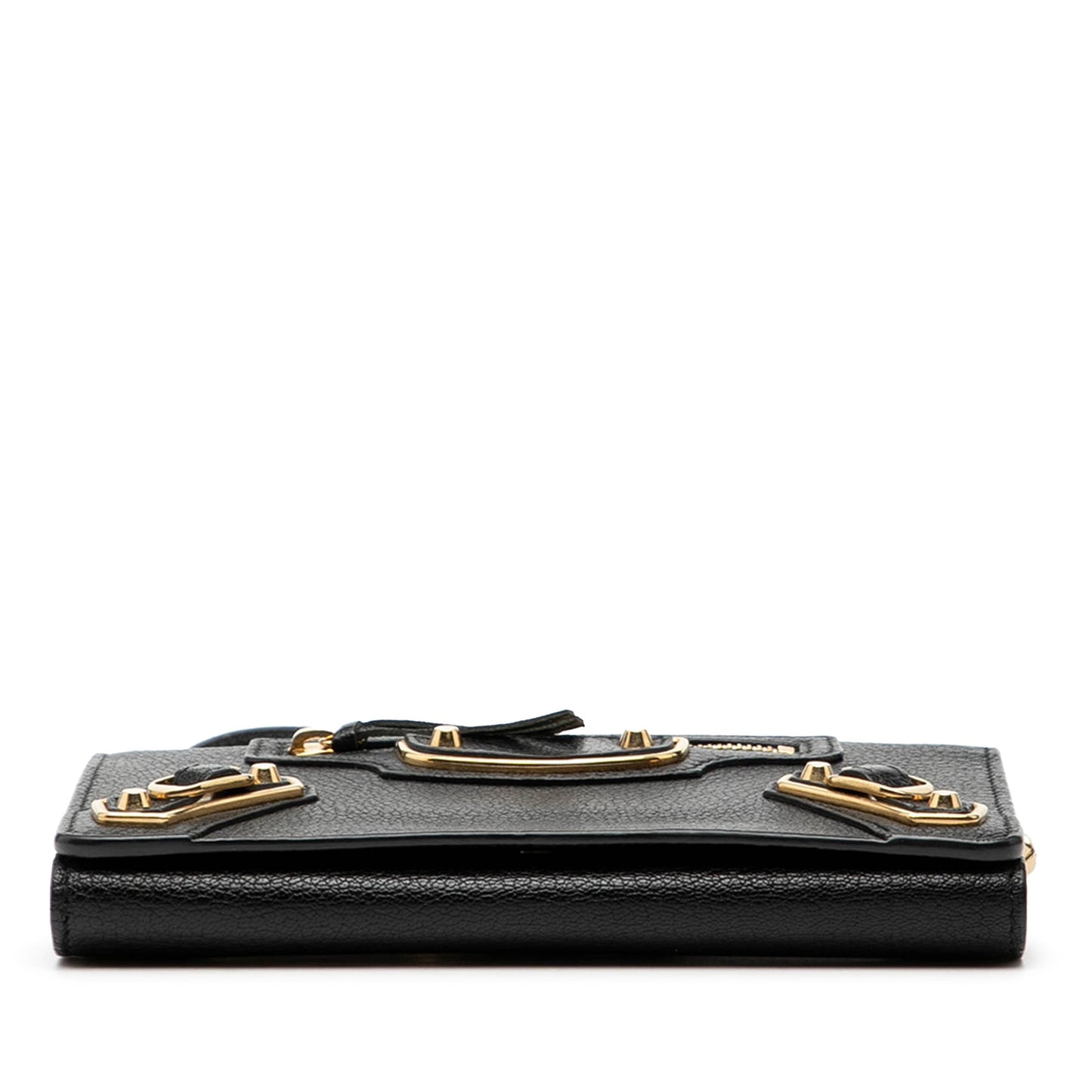 Balenciaga Chevre Motocross Metallic Edge Trifold Wallet on Chain