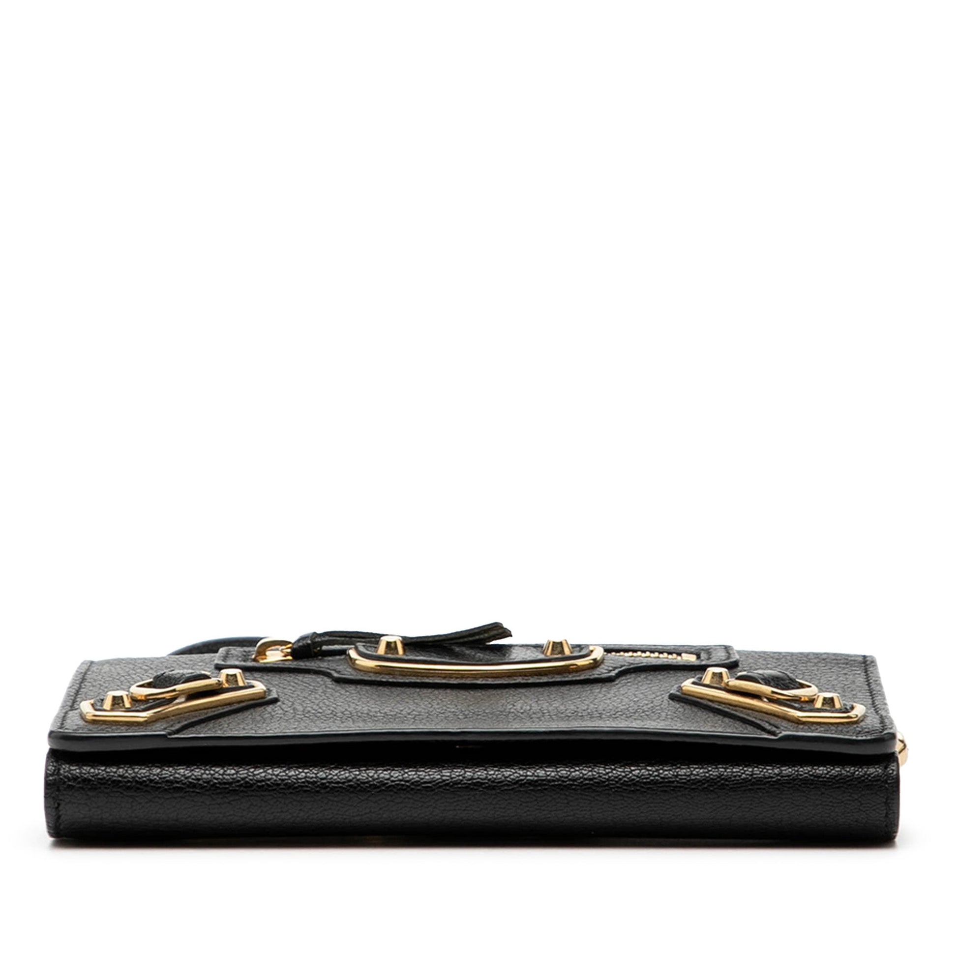 Balenciaga Chevre Motocross Metallic Edge Trifold Wallet on Chain