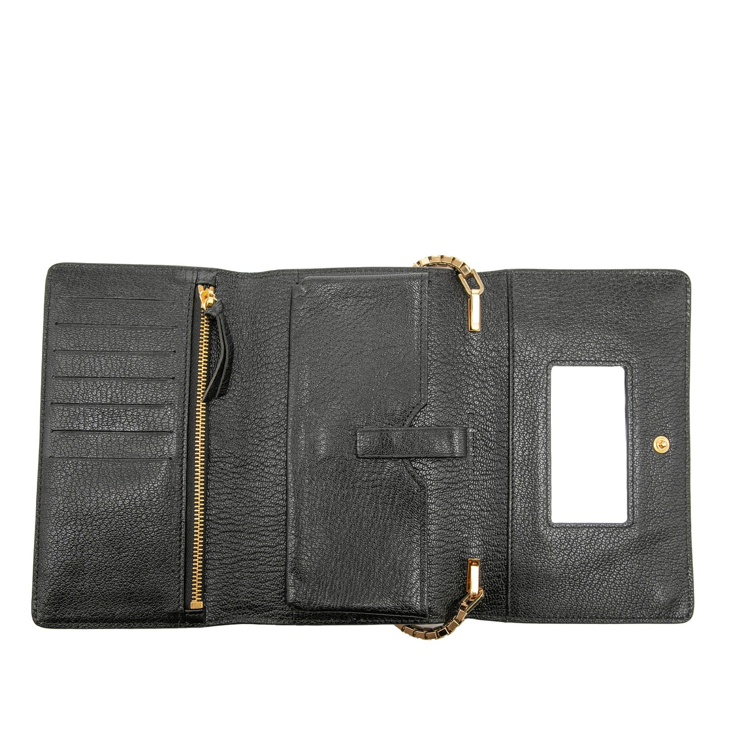 Balenciaga Chevre Motocross Metallic Edge Trifold Wallet on Chain