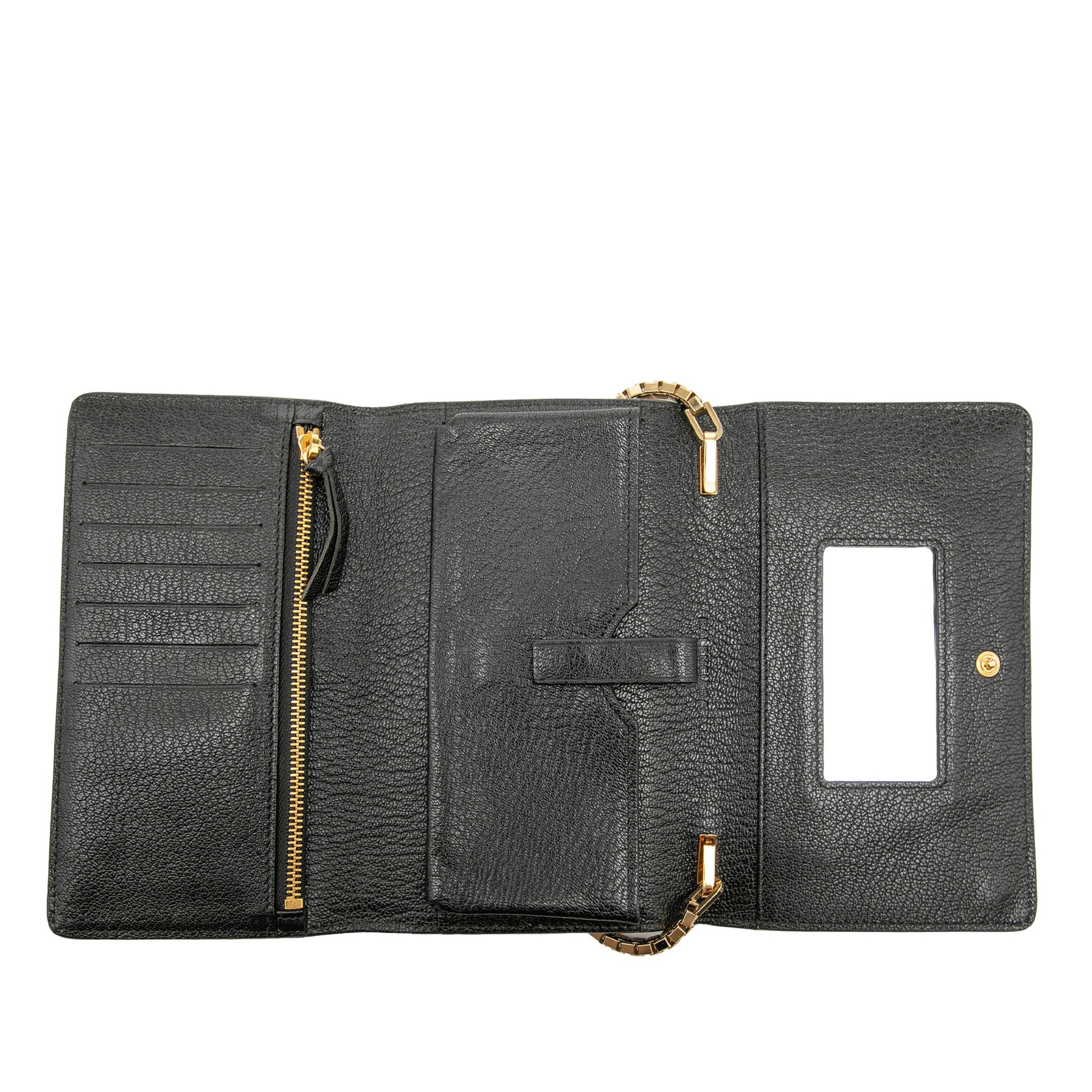 Balenciaga Chevre Motocross Metallic Edge Trifold Wallet on Chain