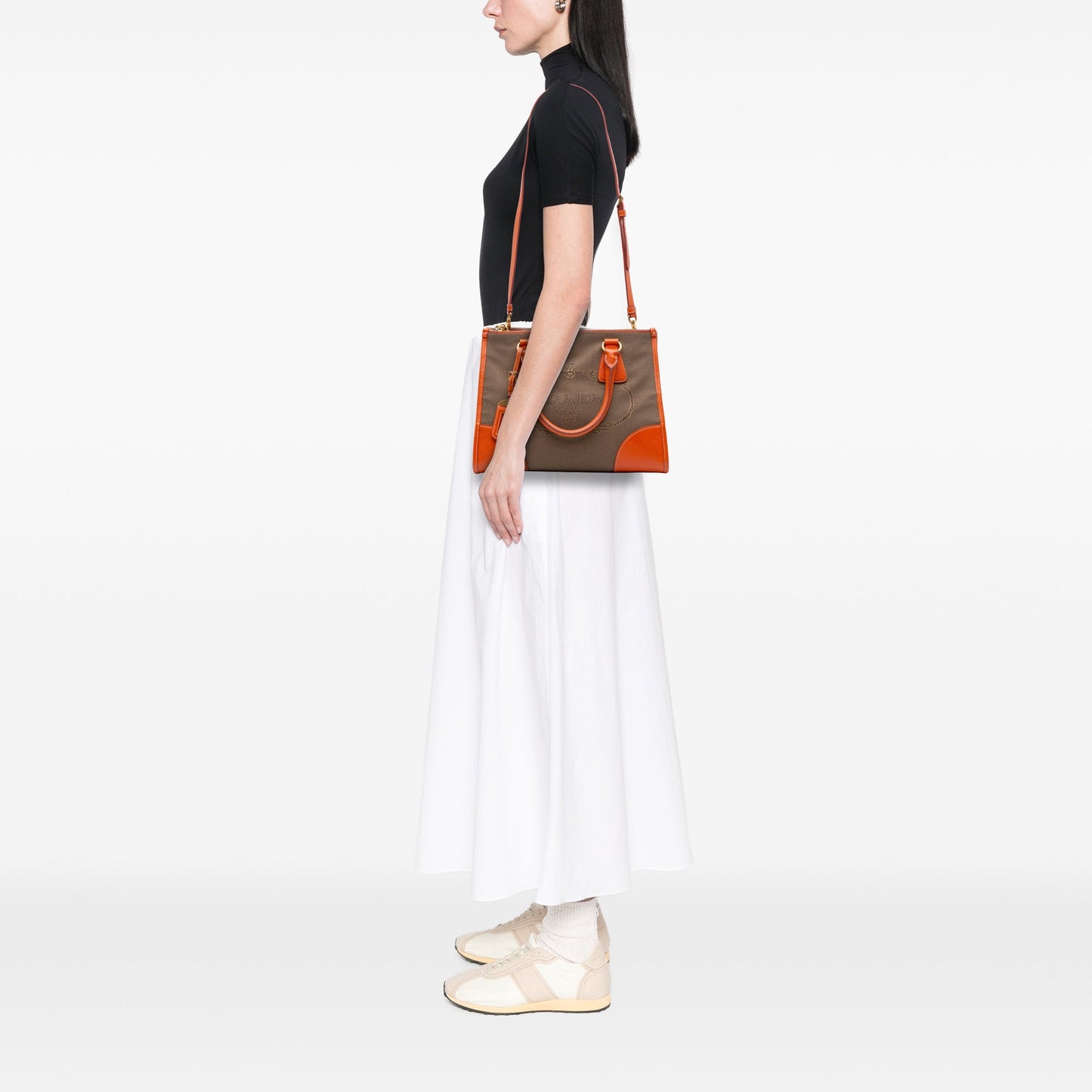 Prada Saffiano Trimmed Canvas Canapa Logo Double Zip Satchel