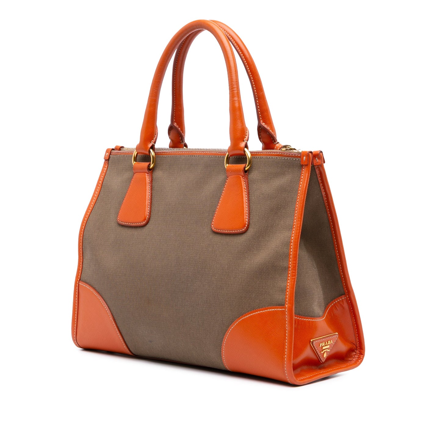 Prada Saffiano Trimmed Canvas Canapa Logo Double Zip Satchel