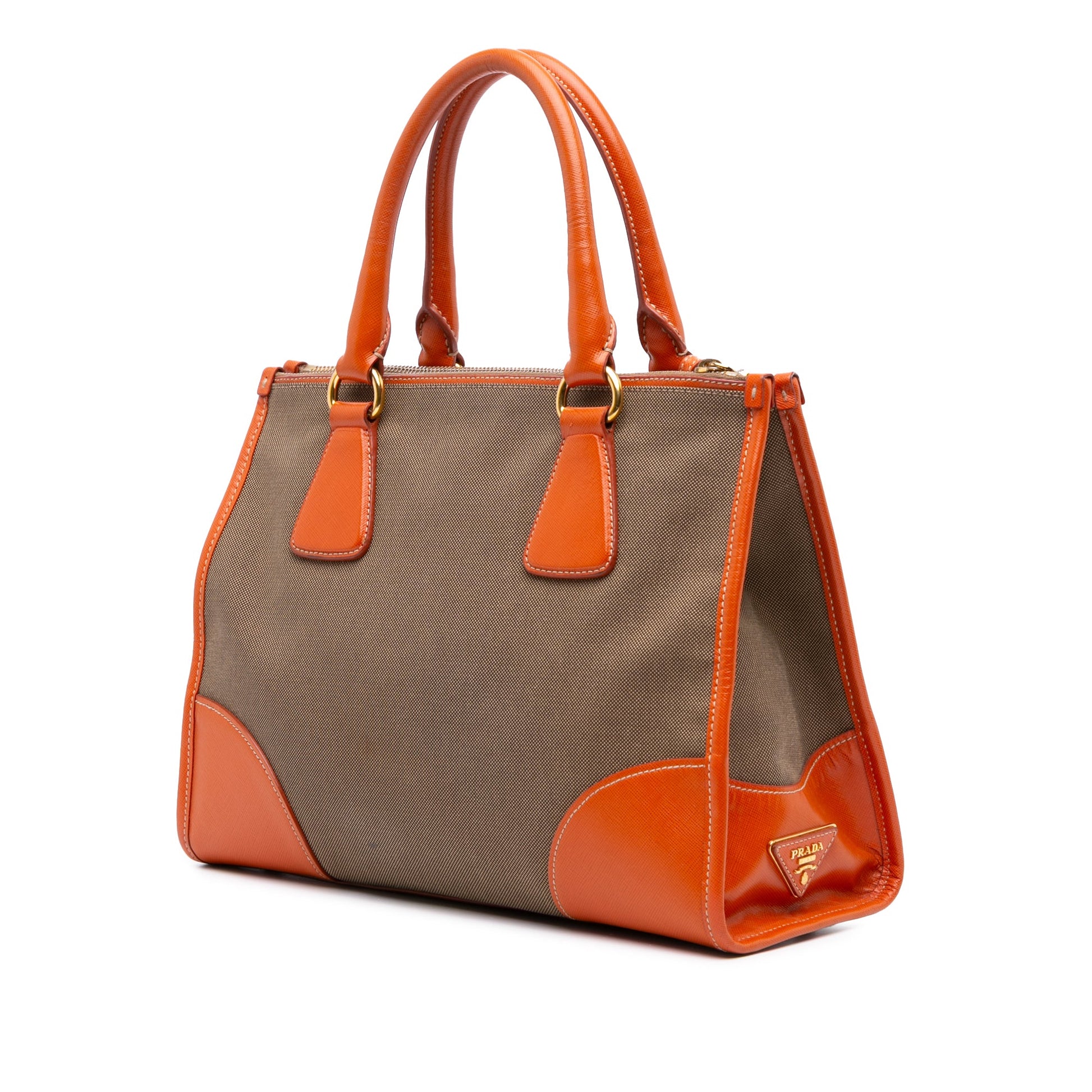 Prada Saffiano Trimmed Canvas Canapa Logo Double Zip Satchel