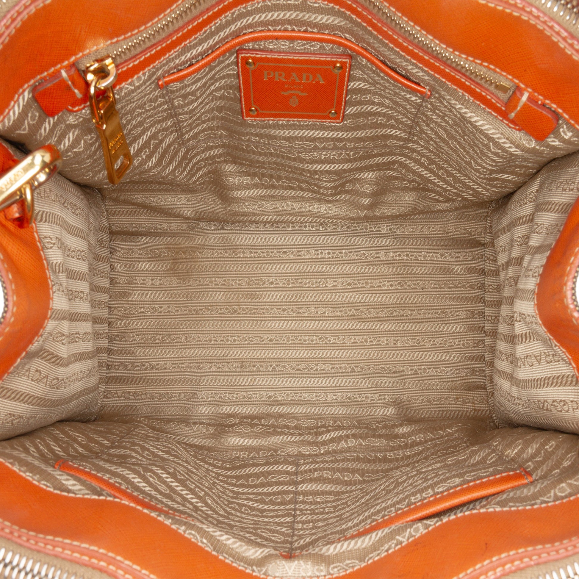 Prada Saffiano Trimmed Canvas Canapa Logo Double Zip Satchel