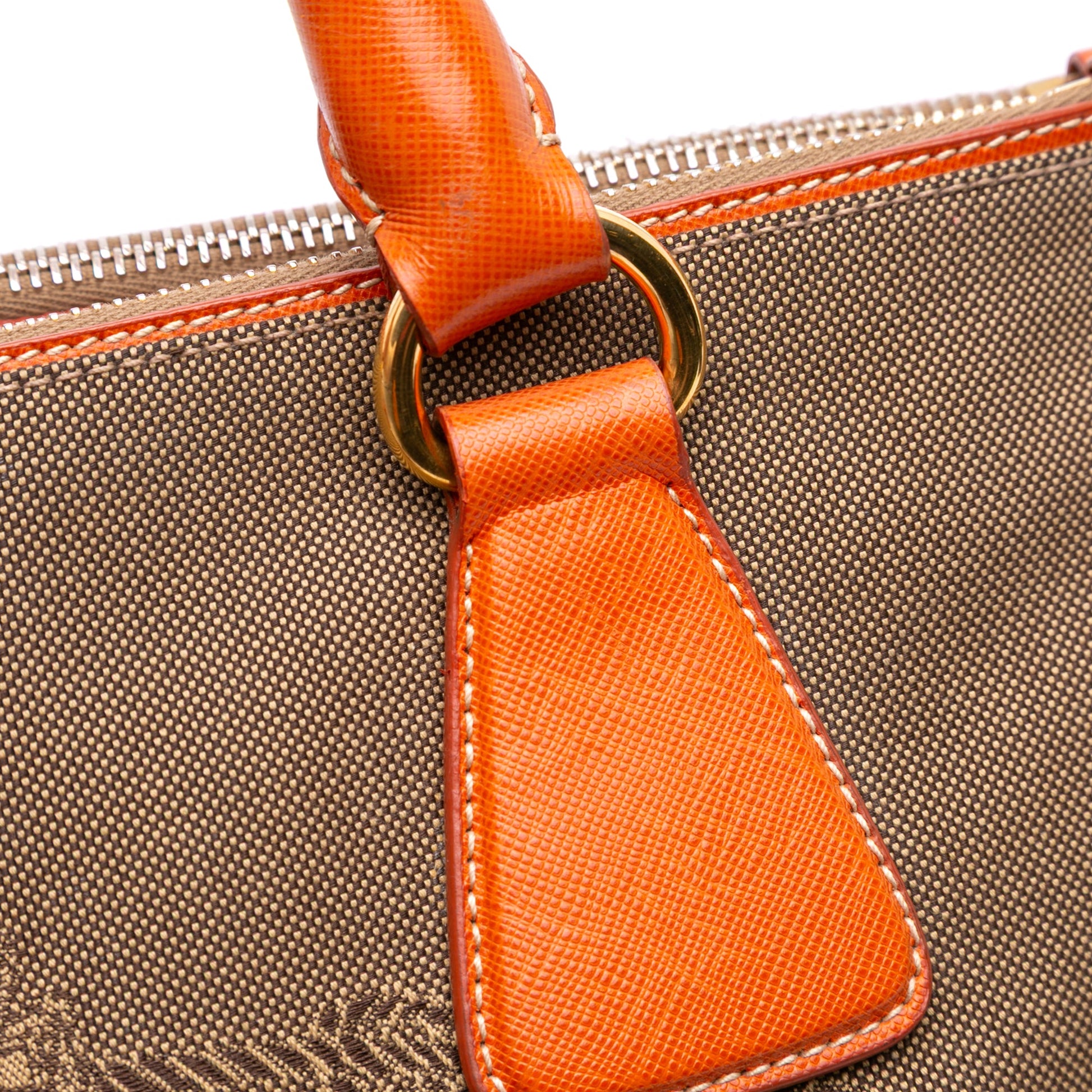 Prada Saffiano Trimmed Canvas Canapa Logo Double Zip Satchel