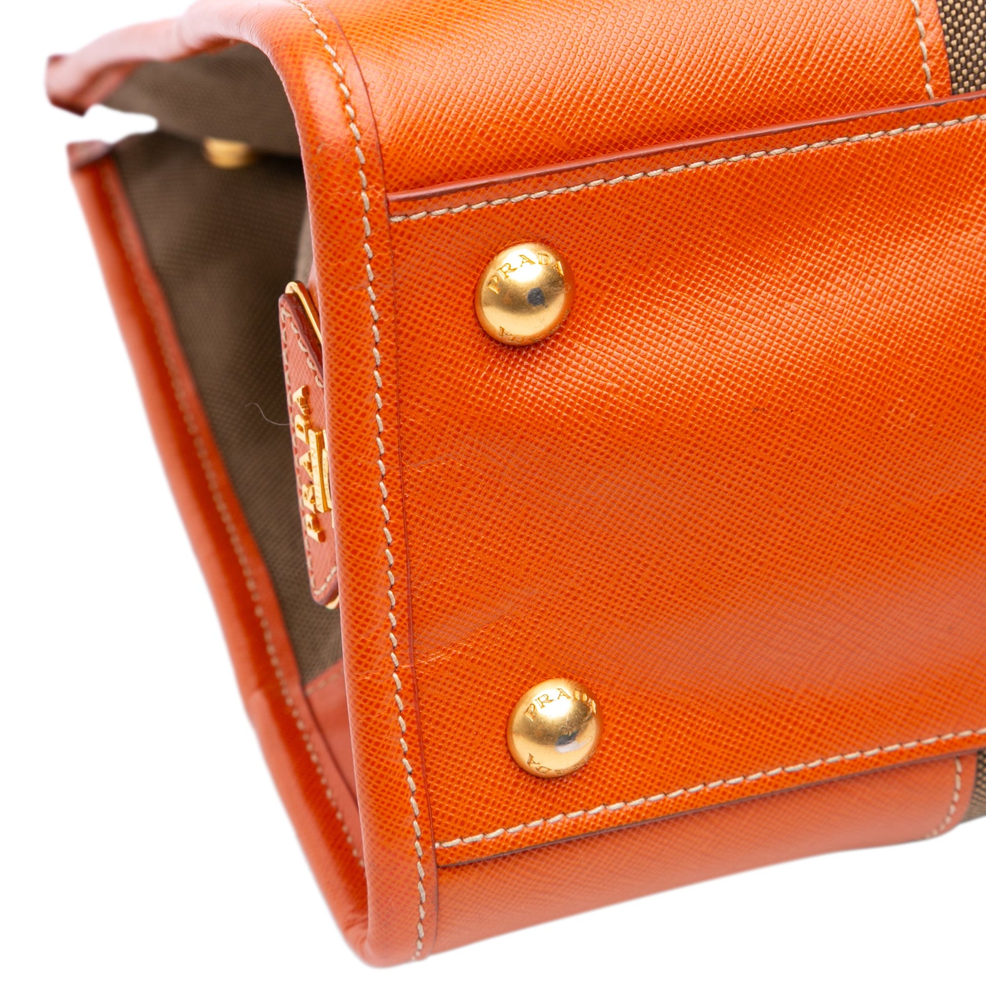 Prada Saffiano Trimmed Canvas Canapa Logo Double Zip Satchel
