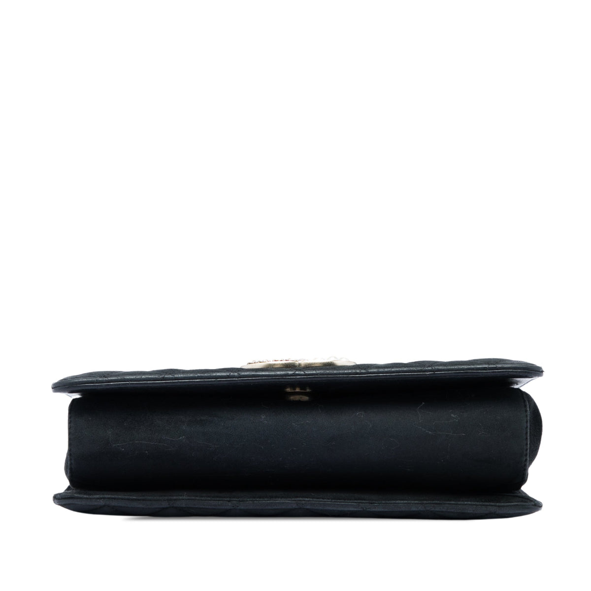 Chanel Quilted Suede Faux Pearl And Crystal CC Chain Flap — Black