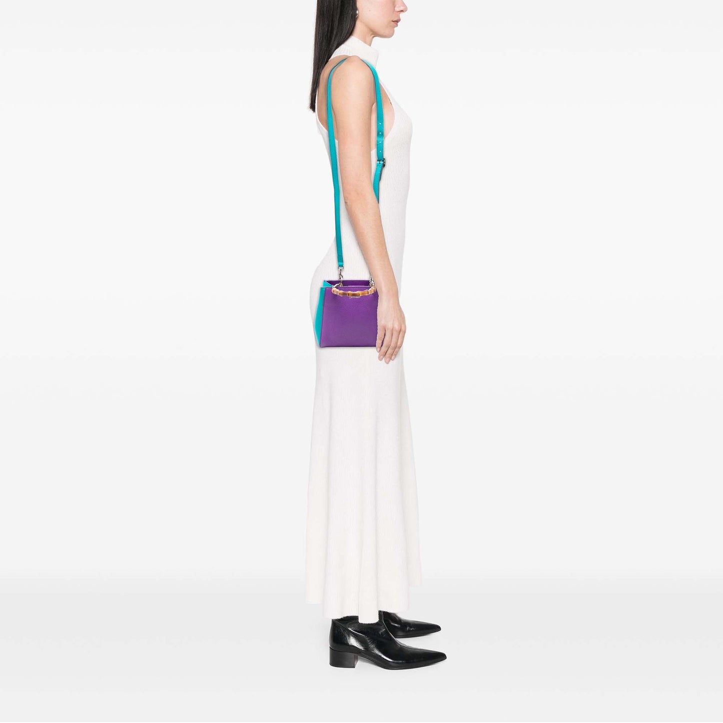 Mini Bicolor Calfskin Bamboo Shopper Satchel