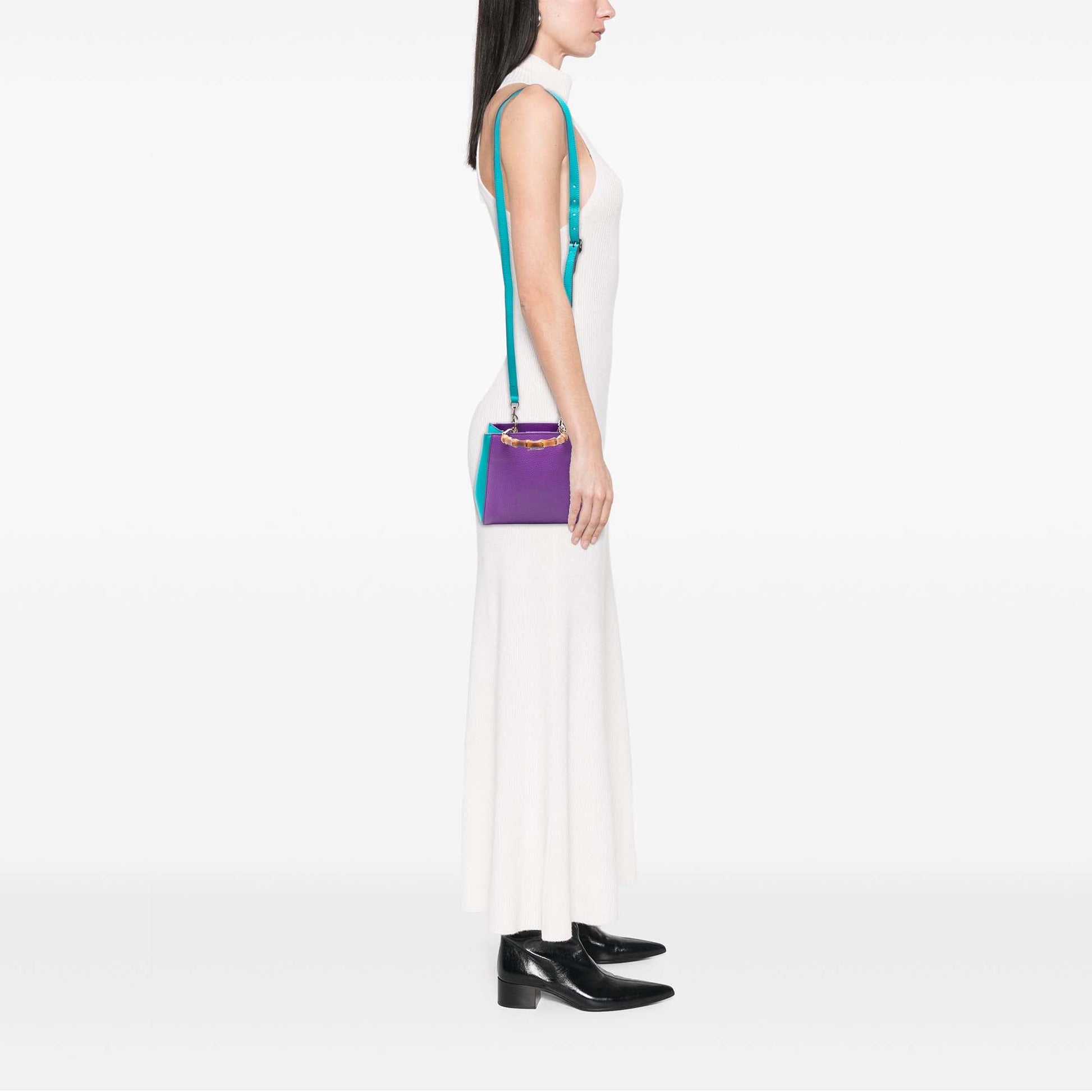Mini Bicolor Calfskin Bamboo Shopper Satchel