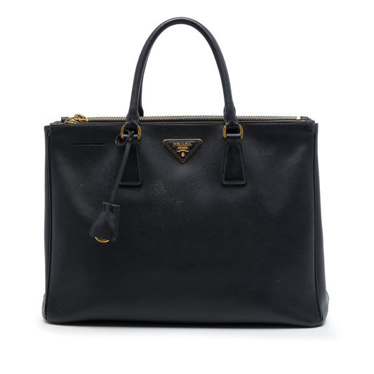 Prada Large Saffiano Lux Galleria Double Zip Satchel — Black