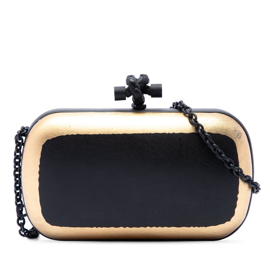 Bottega Veneta Bicolor Gilded Waxed Leather Knot Clutch with Chain