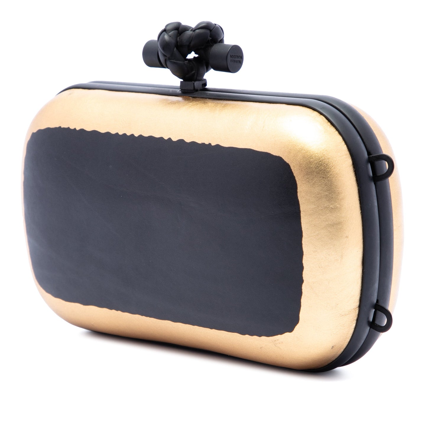 Bottega Veneta Bicolor Gilded Waxed Leather Knot Clutch with Chain