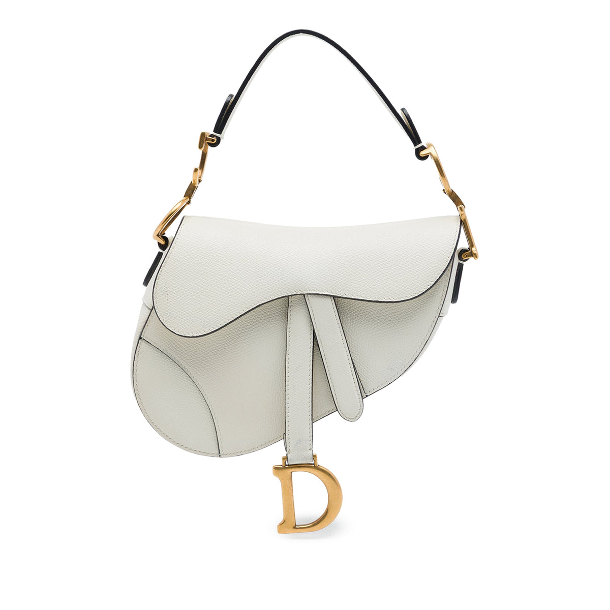 Dior Mini Grained Calfskin Saddle Bag — White