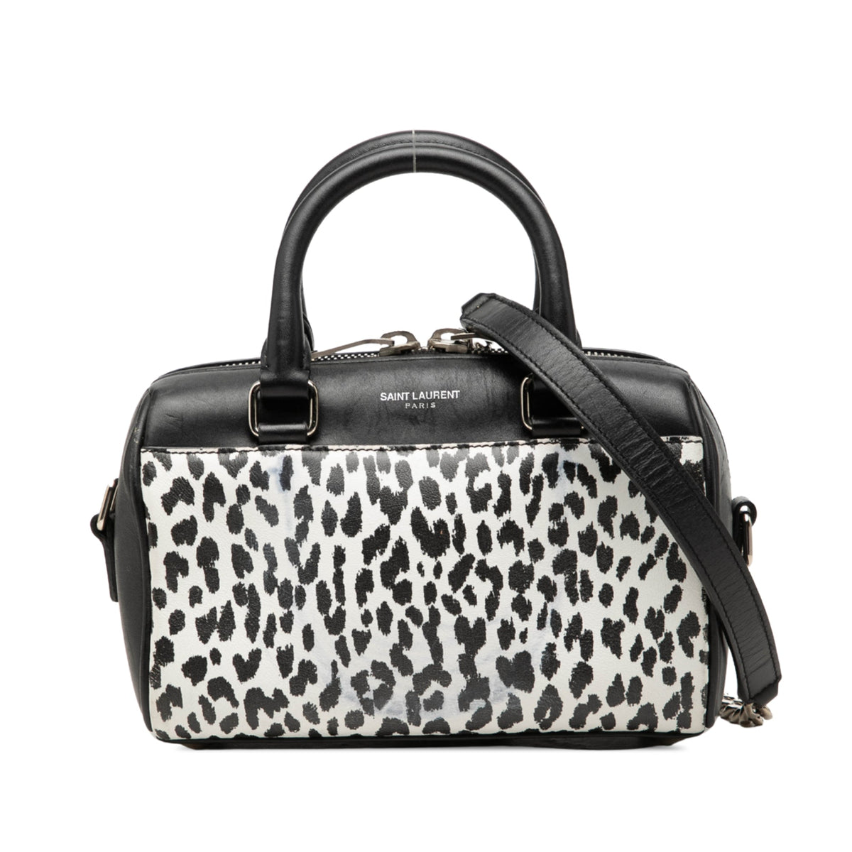 Saint Laurent Toy Leather Leopard Print Classic Duffle Satchel