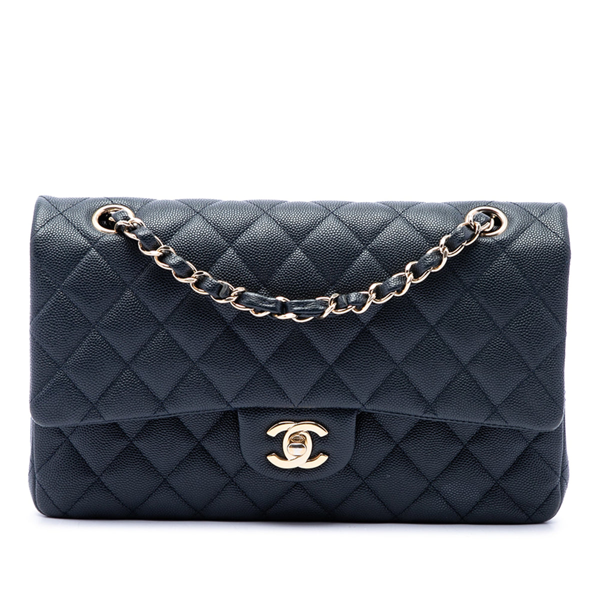 Chanel Medium Classic Caviar Double Flap — Blue